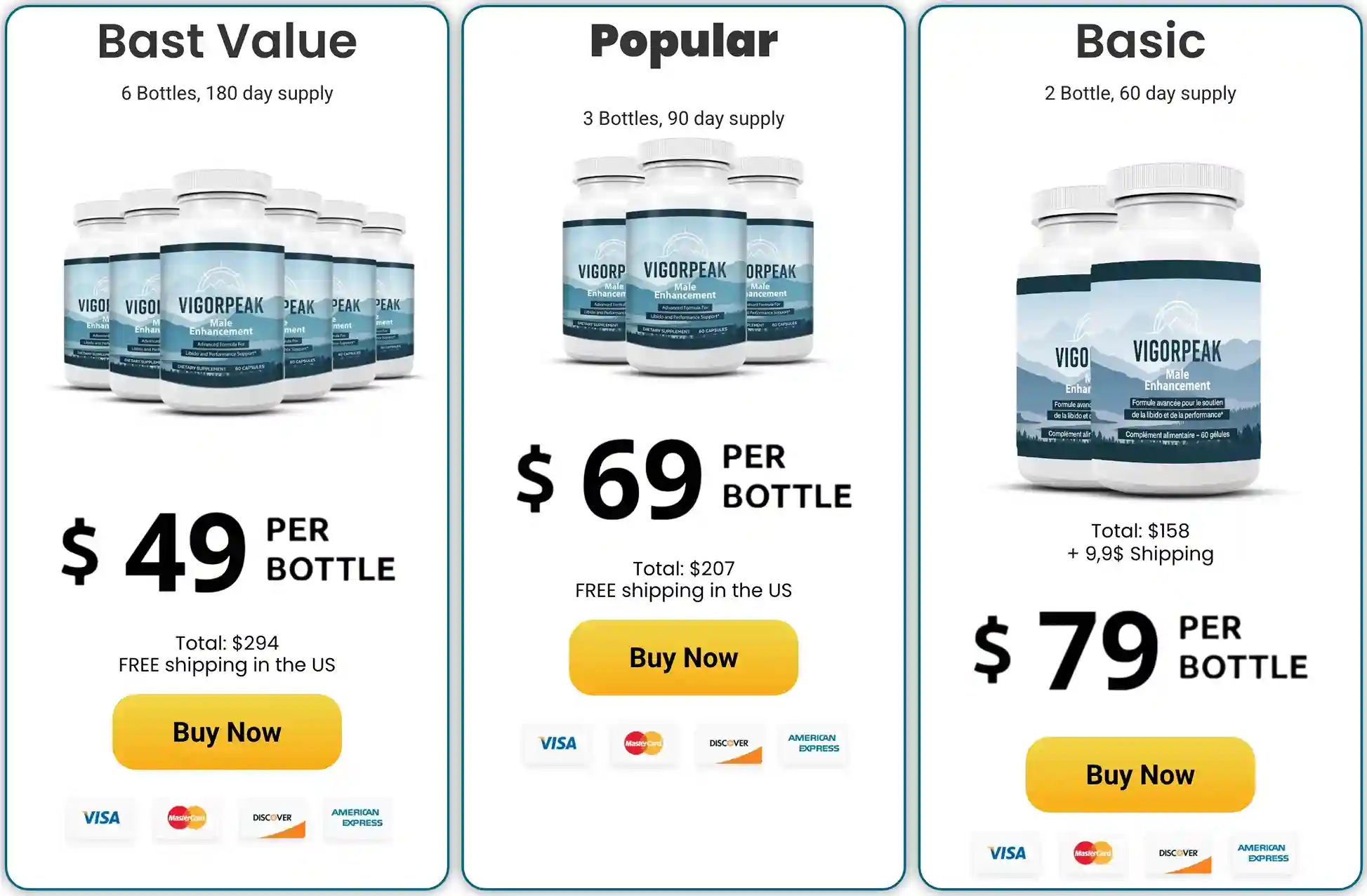 VigorPeak Pricing — 6-Bottle Best Value — Free US Shipping — 60-Day Guarantee