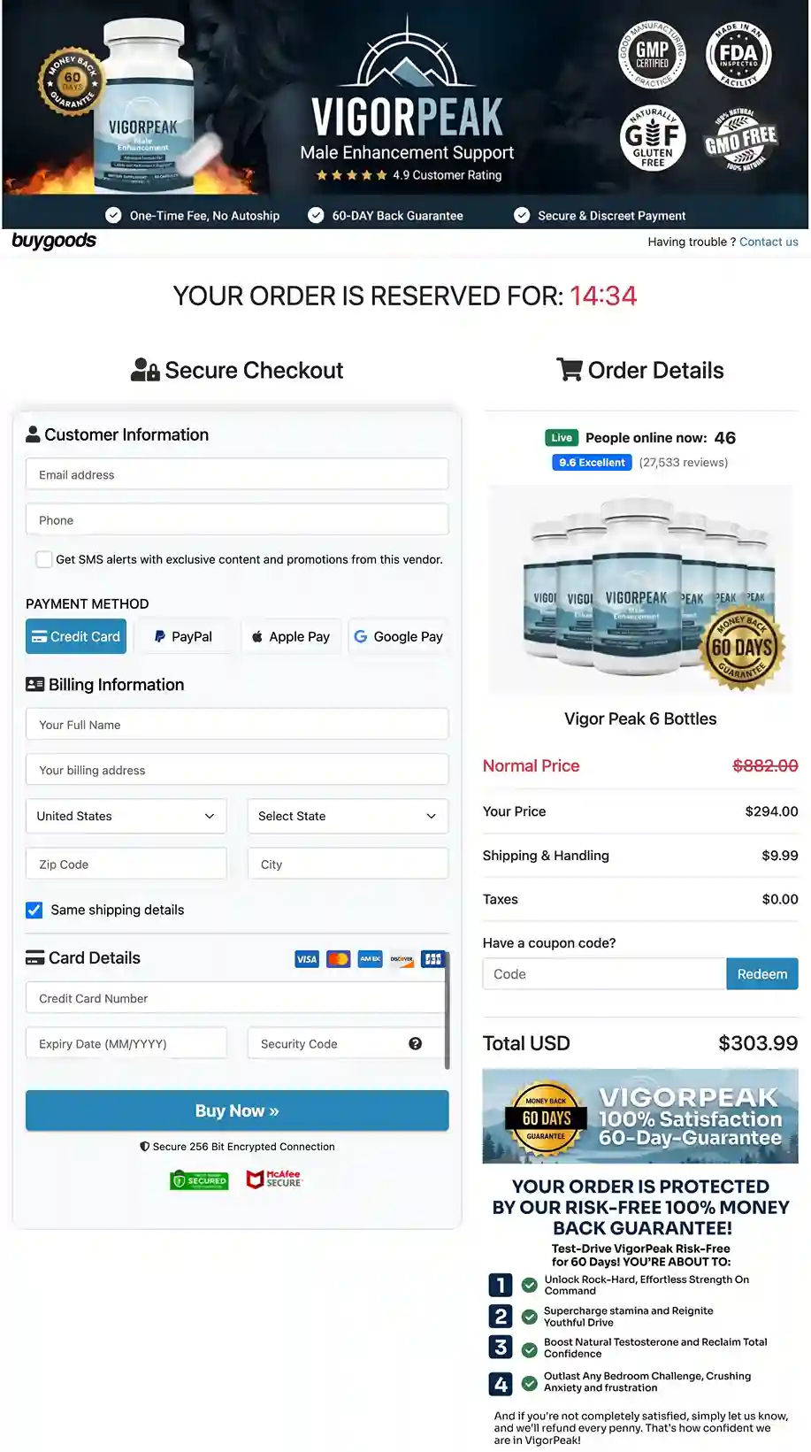 VigorPeak Order Page — Choose Your Package — Free US Shipping